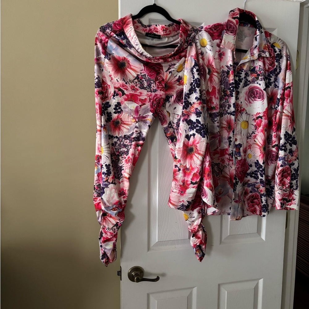 Floral Women's Top - Pink and White